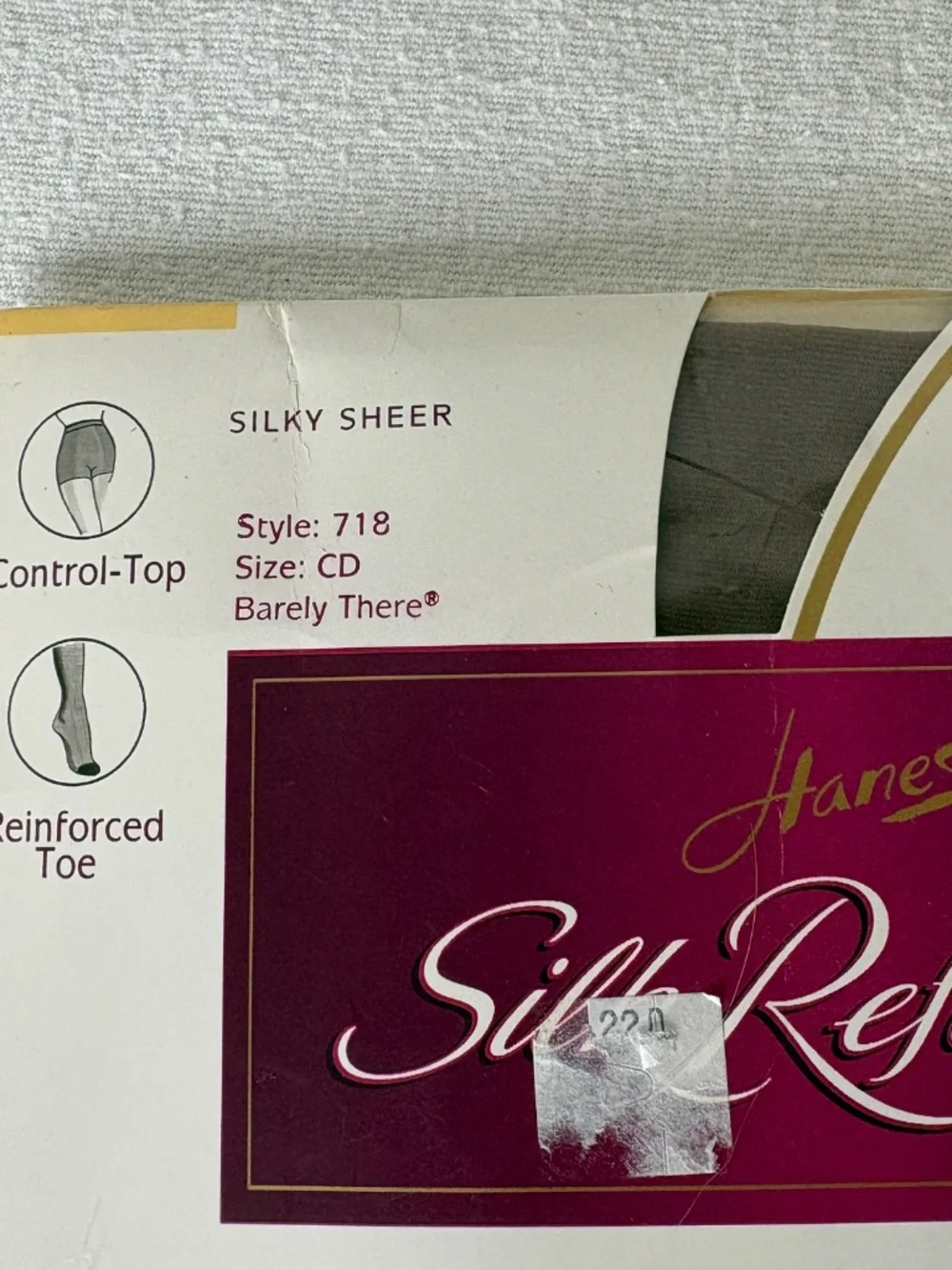 Vtg Hanes Silk Reflections ControlTop Pantyhose 718 ReinforceToe Barely There CD